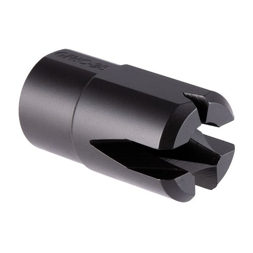 Der G36 Flash Hider Compensator von JMAC CUSTOMS bietet 14x1 LH Gewinde, 10mm Bohrung und besteht aus 17-4ph Edelstahl mit Black Nitride für maximale Haltbarkeit.