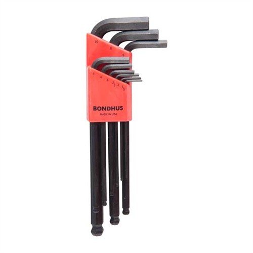 Die BALL-HEX "L" WRENCHES von BONDHUS ermöglichen Arbeiten in Winkeln bis zu 25°, ideal für enge Stellen. Inklusive hochwertigem Etui mit Sicherungsplätzen.