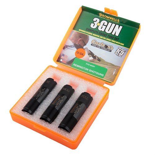 Die 3-Gun Extended Choke Tube Set von Brownells bietet dir drei präzise Choke-Rohre aus 1704 Edelstahl für optimale Trefferquote bei 3-Gun Wettbewerben.