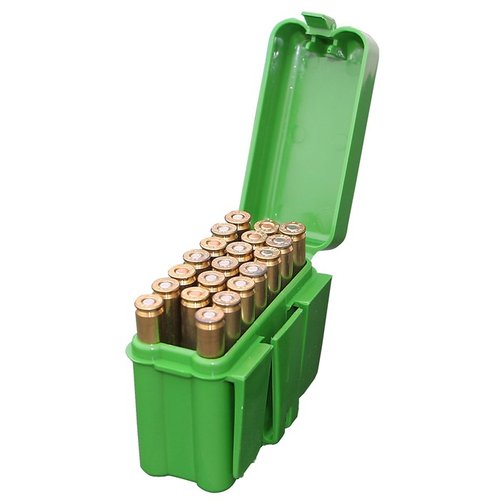 Die MTM Ammo Box bietet Platz für 20 Patronen im Belt Style, ideal für 300 Winchester Mag, 45-70 und 7mm Remington. Perfekt für deine nächste Jagd!