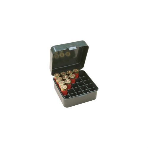 Die MTM Shotshell Box bietet Platz für 25 Patronen, ist flip-top und perfekt für 12 und 20 Gauge bis 3 Zoll. Ideal für deine nächste Jagd!