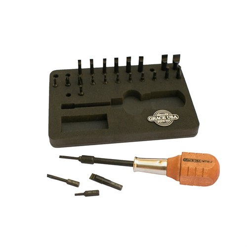 Das Grace USA Gunsmith 24-Bit Magnetic Tip Screwdriver Set bietet präzise Bits aus S-2 Werkzeugstahl, einen ergonomischen Griff und eine praktische Aufbewahrung für effiziente Wartung.