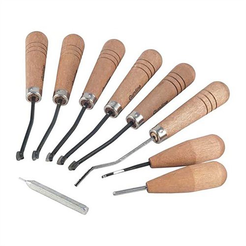 Mit dem PREMIER CHECKERING SET von GUNLINE erhältst du alles für perfektes Checkering: 6 Werkzeuge, einfache Anleitung und langlebige Qualität für präzise Ergebnisse.