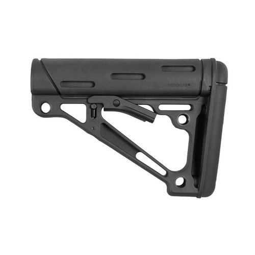 Der Hogue OverMolded® zusammenklappbare Buttstock bietet eine robuste Polymerkonstruktion, einen gummierten Wangenauflage und mehrere Montageoptionen für Sling.