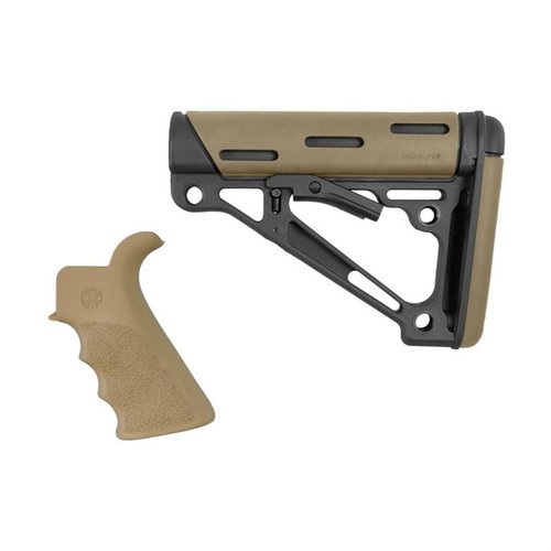 Das Hogue 2-teilige Kit bietet einen fingergeformten Gummigriff und einen zusammenklappbaren Mil-Spec Buttstock für optimalen Komfort und Stabilität.