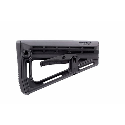 Der WILSON COMBAT AR-15 Buttstock ist leicht, robust und verstellbar, mit einem schlanken Design, QD-Sling-Anschlüssen und einem austauschbaren Gummigriff.