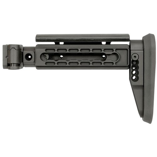 Der AK ALPHA Series Folding Stock bietet eine robuste, verstellbare Lösung mit 5 Positionen, einem stabilen Klappmechanismus und komfortabler Wangenauflage.