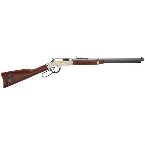 Die GOLDEN BOY GOD BLESS AMERICA EDITION 22 LR bietet ein elegantes Design mit 24K Goldverzierung, einem 20" Octagon Blued Barrel und amerikanischem Walnussholz.