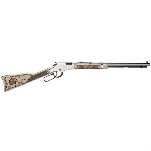 Die Henry Golden Boy Silver American Eagle .22 LR kombiniert einzigartiges Design mit einer präzisen 20"-Lauf, 16 Schuss Kapazität und Nickel-Oberfläche.