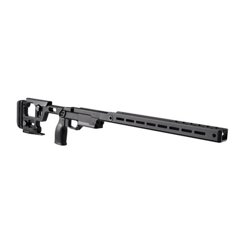 Das AERO PRECISION SOLUS Competition Chassis bietet eine präzise Verbindung, modulare Ergonomie, M-LOK/Arca Swiss Kompatibilität und verstellbare Features für optimale Anpassung.