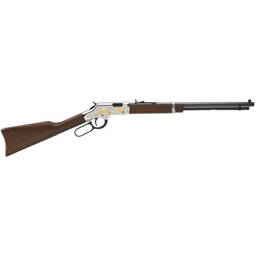 Die GOLDEN BOY 2ND AMENDMENT TRIBUTE EDITION ist ein elegantes .22LR Lever Action Gewehr mit 20" Lauf, 16 Schuss Kapazität und edler 24K Goldverzierung.