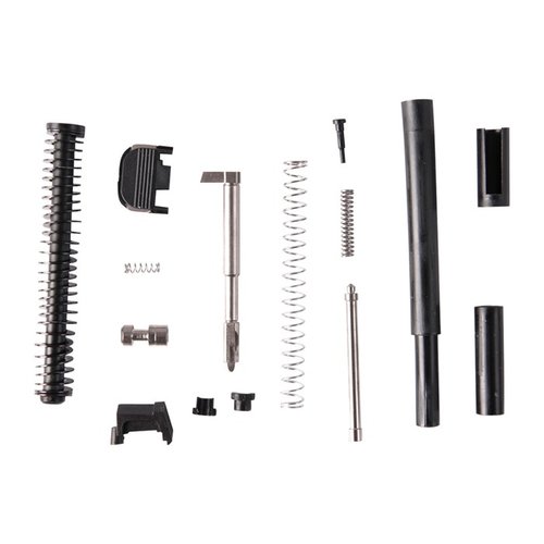 Das SLIDE PARTS KIT für GLOCK 19® enthält alle Teile, um eine Nachrüst- oder Werkschlitten zu vervollständigen, inklusive eines verbesserten Billet Firing Pins.