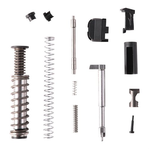Das SLIDE PARTS KIT für GLOCK 43® enthält alle Teile zur Fertigstellung oder Auffrischung deiner Schlitze und bietet einen verbesserten Billet Firing Pin für mehr Stärke.