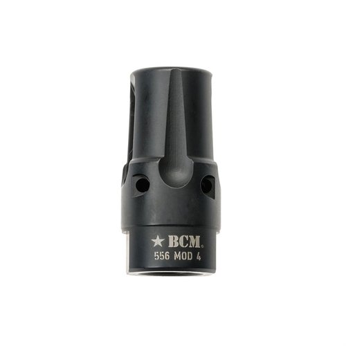 Der BCMGUNFIGHTER™ Compensator Mod 4-5.56 reduziert Mündungshochgang, Blitz, Lärm und seitlichen Druck, ideal für taktische Anwendungen.
