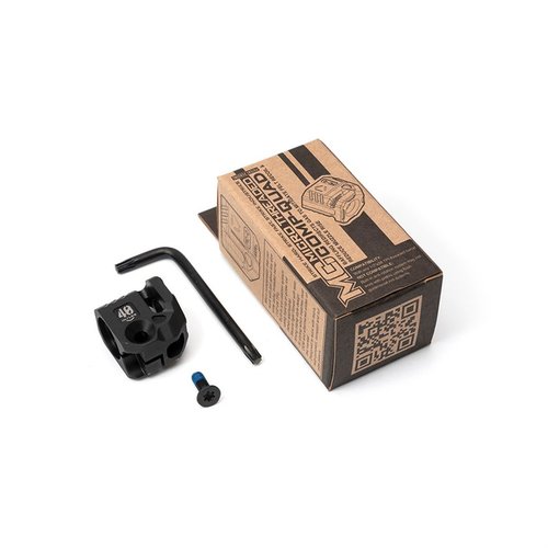 Der MICRO THREADED BARREL COMP-QUAD von STRIKE INDUSTRIES reduziert Rückstoß um 15-30%, hat ein einfaches Clamp-Design und passt auf die meisten Pistolen mit 1/2