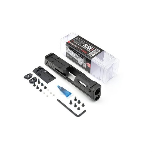 Die Strike Slide für SIG SAUER P365 bietet aggressive Serrationen, leichte Bauweise aus 17-4 Edelstahl, ist für Red Dot Optiken vorgefertigt und sorgt für schnellere Nachfolgeschüsse.