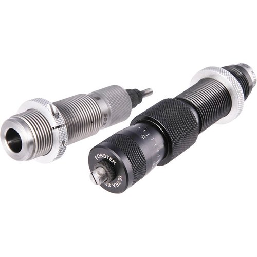 Das Forster Die Set bietet eine Ultra Micrometer Seater und eine Full Length Sizing Die mit präziser Einstellmöglichkeit für optimale Geschossplatzierung.