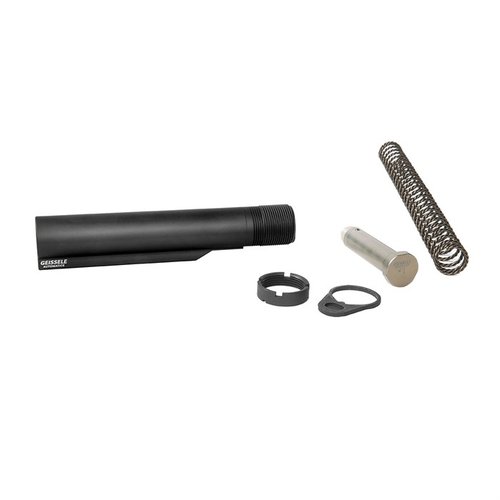 Der Geissele Premium Mil-Spec Buffer Tube aus 7075-T6 Aluminium bietet 6 Positionen, während die Super 42 Feder die Zuverlässigkeit und Rückkraft deines AR-15 verbessert.