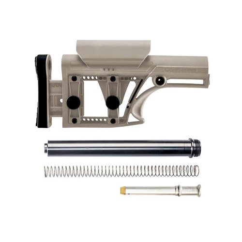 Das MBA-1 Buttstock-Set bietet ein leichtes, anpassbares Design mit verstellbarer Länge und Wangenhöhe, komplett mit A2 Verlängerung, Buffer und Feder.