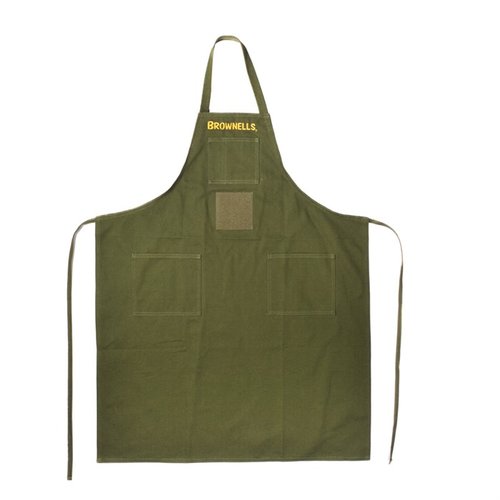 Schütze deine Kleidung mit dem robusten LONG CANVAS APRON von Brownells: Langlebig, mit 4 praktischen Taschen und verstellbarem Halsband für perfekten Sitz.