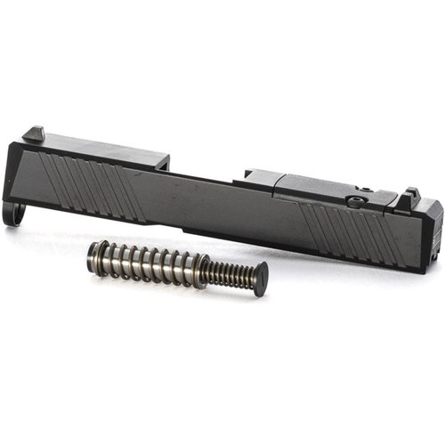 Upgrade deine Glock 43 mit der Brownells Slide: vorgefertigter Schnitt für Holosun 407K, standardmäßige Visierungen und coole Cocking Serrations!