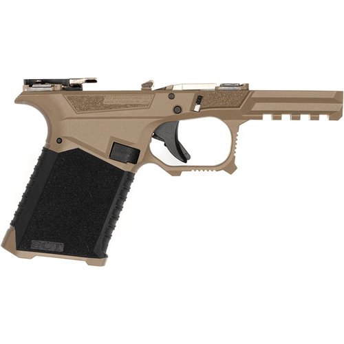 Der SCT 19 Overmold Frame bietet eine rutschfeste Griffkontur, aggressive Textur, Picatinny-Schiene und vielseitige Kompatibilität mit Glock® Teilen.