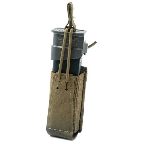 Die GBRS Group Single Pistol Mag Pouch bietet MOLLE/BELT-Kompatibilität, abnehmbare Bungee-Retention und passt auf die meisten doppelgestapelten Pistolencas.