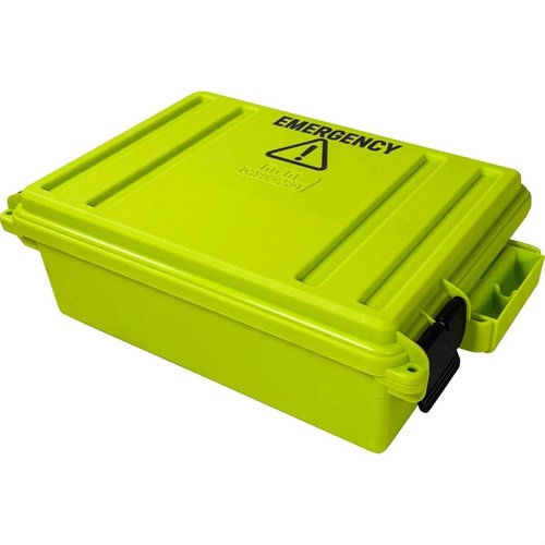 Die MTM EB3 Notfallbox bietet eine wasserfeste O-Ring-Dichtung, hohe Sichtbarkeit und Platz für deine persönlichen Notfallkits – sicher und organisiert!