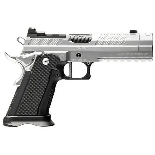 Die XP Comp 9mm kombiniert 1911 Ergonomie mit modernem Compensator-Design, ist robust, präzise CNC-gefertigt und kompatibel mit Glock® 17 Magazinen.