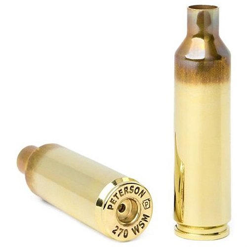 Die Peterson 270 WSM Brass bietet match-grade Präzision, außergewöhnliche Haltbarkeit und gleichmäßige Zündverhältnisse für präzise und wiederholbare Ladungen.