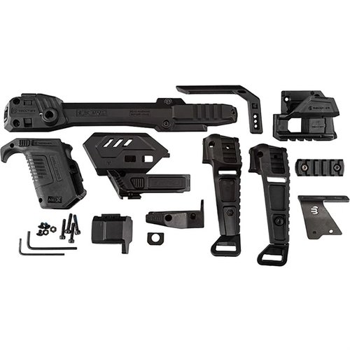 Das S-PRO Stabilizer Full Kit für die SIG SAUER P365 X-MACRO bietet eine modulare, werkzeugfreie Installation, MLOK-Kompatibilität und Anpassungsfähigkeit für verschiedene Pistolen.