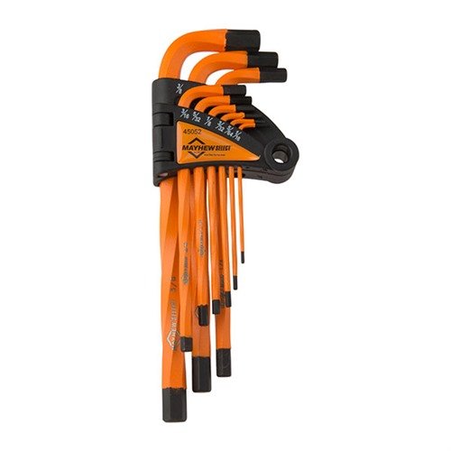 Das MAYHEW Heavy Duty Twisted Hex Key Set bietet langlebigen S2 Werkzeugstahl, erhöhtes Drehmoment, längeren Schaft für mehr Hebel und korrosionsbeständige Beschichtung.