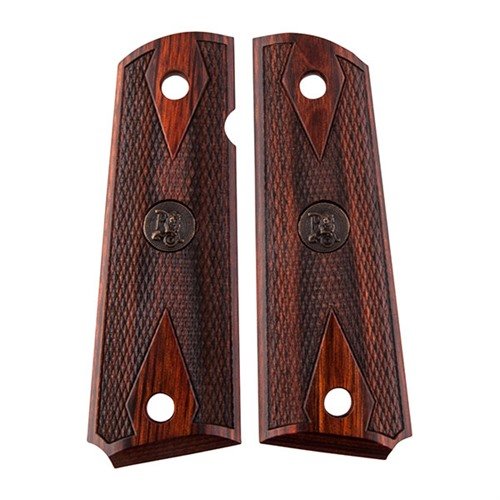 Die 1911 American Legend Griffe von Pachmayr bieten saubere Checkering, ein einzigartiges Rosewood-Design und passen perfekt zu Government und Commander 1911s.