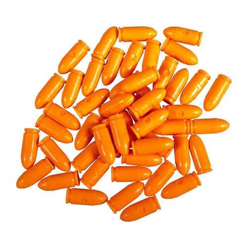 Die SAF-T-TRAINERS Dummy Rounds in leuchtendem Orange sind ideal für Trainingseinheiten, da sie nicht mit echten Patronen verwechselt werden können.