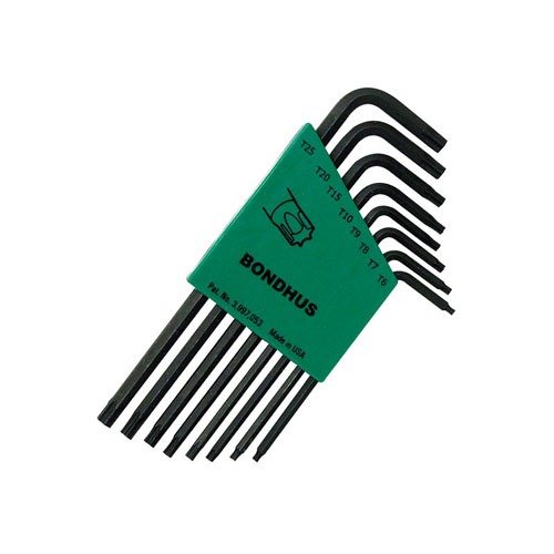 Das 8-teilige Torx-Werkzeugsatz von BONDHUS bietet dir die perfekten Schlüssel für T6 bis T25, sicher verstaut in einer praktischen, abschließbaren Mappe.