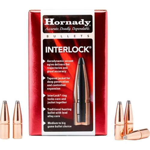Die Hornady InterLock 303 Kaliber Geschosse bieten eine aerodynamische Form für flache Flugbahnen und hohe Präzision, sowie kontrollierte Expansion und tiefe Penetration.