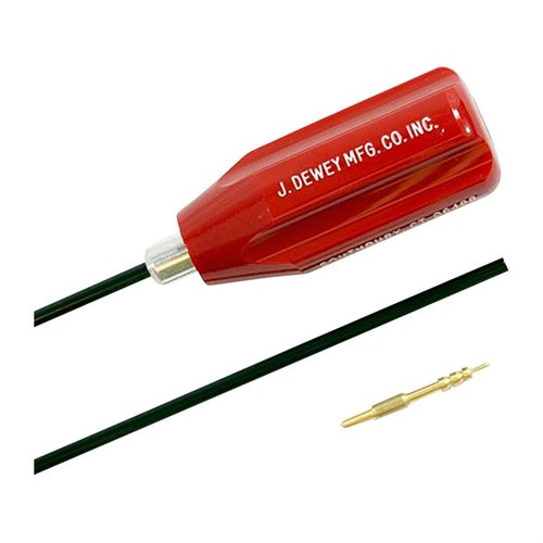 Die Dewey Reinigungsstäbe aus gehärtetem, poliertem Edelstahl sind perfekt für .17 und .20 Kaliber, mit robustem Griff und Adapter für Jags und Bürsten.