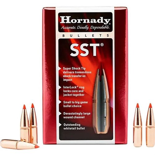 Die Hornady SST Geschosse bieten eine aerodynamische Form für flache Flugbahnen, schnelle Expansion, maximale Energieübertragung und präzise Tiefenpenetration.