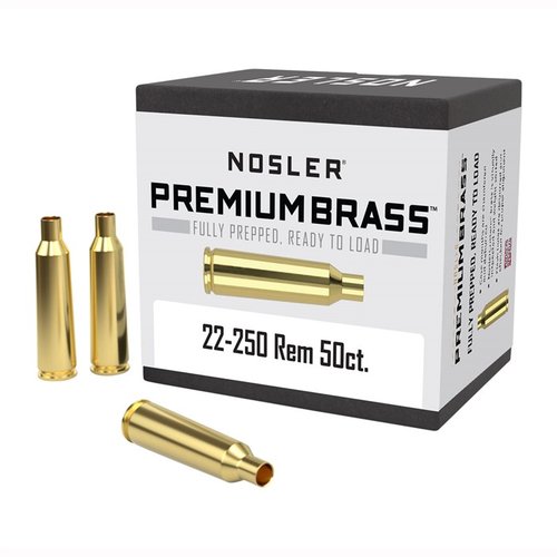 Die NOSLER 22-250 REMINGTON PREMIUM BRASS ist voll vorbereitet, gewogen, handinspektiert und bietet maximale Genauigkeit sowie hervorragende Nachladefähigkeit.