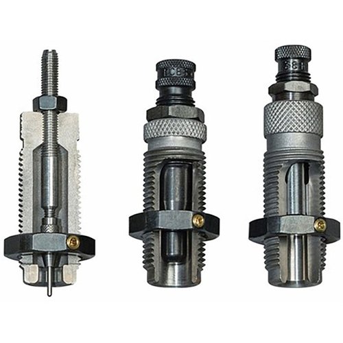 Das RCBS 3-DIE CARBIDE TAPER CRIMP SET für 9mm Luger bietet eine carbide sizer die, die das Ölen der Hülsen überflüssig macht, und eine präzise Sitz- und Crimpfunktion.