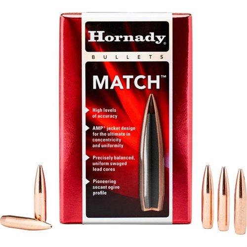 Die Hornady BTHP Geschosse bieten dank des AMP-Verfahrens optimale ballistische Koeffizienten, geringe Luftwiderstände und hervorragende Präzision auf lange Distanzen.