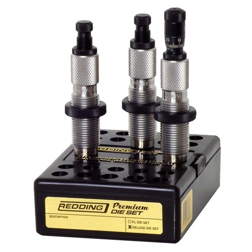 Das Redding 6.5mm Creedmoor Premium Deluxe Die Set bietet eine Full Length sizing die, eine Micrometer Seating Die und eine Neck Sizing Die für optimales Handladen.