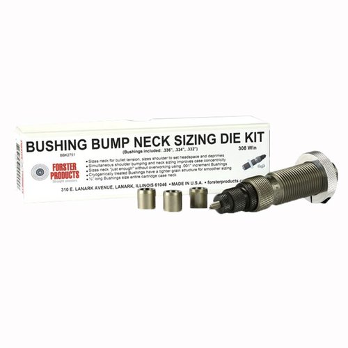 Mit den Forster Bushing Bump Neck Die Kits kannst du die Spannung an den Hülsen präzise steuern. Inkl. handpolierter Größe und 3 ausgewählten Bushing-Größen.