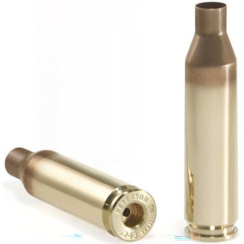 .243 Winchester Brass von Peterson bietet präzise, wiederverwendbare Hülsen, die gereinigt und angelassen sind, ideal für Ziel- und Langstreckenschießen.