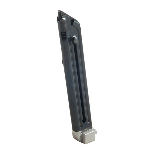 Das RUGER® MK II™/MK III™ 10RD Magazin mit verlängertem Pad sorgt für optimale Ausrichtung und Sitz, ist aus Stahl mit mattem Finish und hat einen Aluminium-Basispad.