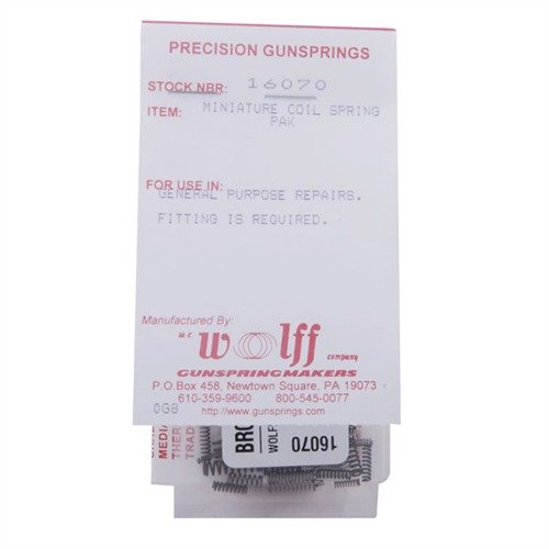 Mit dem MINIATURE COIL SPRING PAK - KIT #1607 von WOLFF erhältst du 50 Miniatur-Coilfedern für Feuerwaffen in verschiedenen Größen, perfekt für deine Projekte.