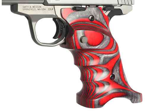 Die laminierte Holzgriffe für SW22 bieten Daumenauflage, Handballenauflage und Fingerrillen für einen entspannten Halt. Jetzt in Rot erhältlich!