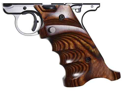 Die Laminated Grips für MK IV bieten eine Daumenauflage, stabilen Grip und sind CNC-gefräst aus Schichtholz. Inkl. Inbusschrauben und Magazinauslöser-Verlängerung.