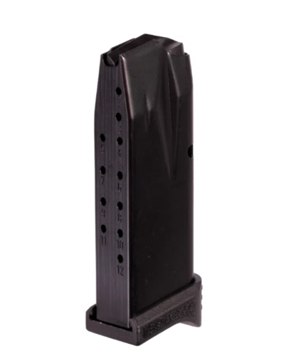 Das CANIK Magazin für die TP9 Elite Subcompact bietet Platz für 12 Patronen im Kaliber 9x19 mm und verfügt über eine praktische Fingerauflage für besseren Halt.